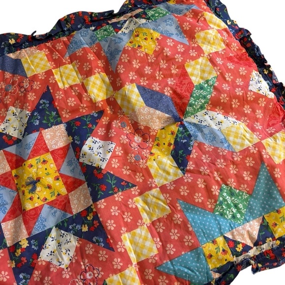 Pioneer Woman Country Starlight Patchwork Set 2 King Shams Ruffle Edges Red Blue - Picture 9 of 9